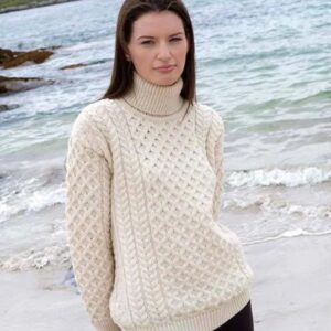 Merino Polo Neck Sweater - Natural - ARAN CRAFTS