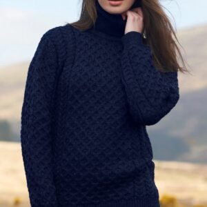 Merino Polo Neck Sweater - Navy - ARAN CRAFTS